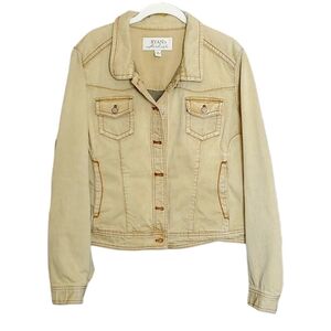 Ryan Michael Women's Tan Denim Distressed 100% Cotton Jacket Trucker Western